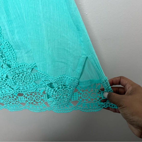 La Blanca Women Dress Medium Green Crochet Lace Cottage Beach Cover Up Summer - Picture 5 of 7